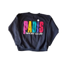 Vintage Paris Sport Club Ladies M Black Cropped 3/4 Sleeve Crewneck Sweatshirt