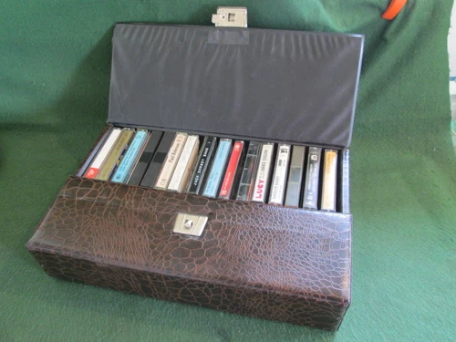 Vintage Cassette Storage Carrying Case filled with 32 Audio Music Cassette Tapes