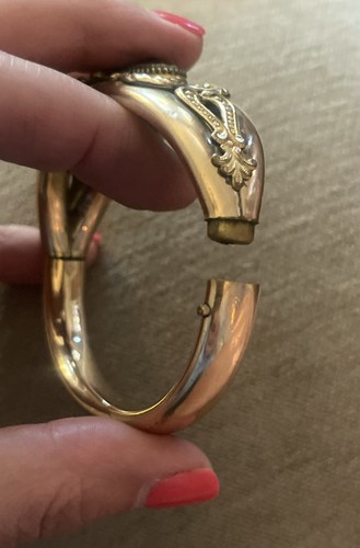 Antiker signierter viktorianischer Armreif FMCo mit Goldfüllung und Scharnier 6,5 Zoll - Bild 10 von 14