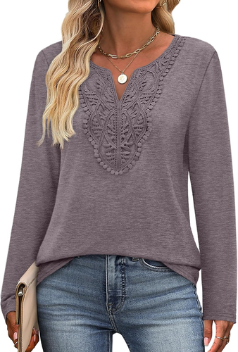 Boho Tops for Women Blouses Dressy Casual V Neck Long Sleeve Shirts Fall Outfits