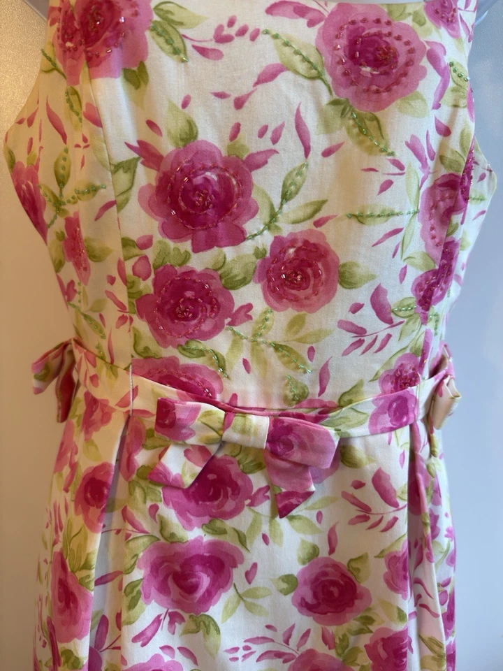 Hermoso Vestido Teri Jon Vintage Rosa y Blanco Con Cuentas Foto 2 de 4