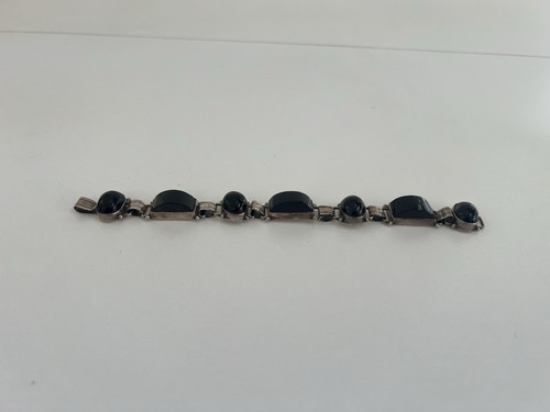 Bracciale Vintage Argento Sterling Messico Onice Nera 7" - Foto 9 di 14