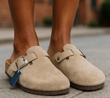 Women's Betsy Clog Mule Flats Slides Slip On Taupe Universal Thread SIZE 7.5 NWT