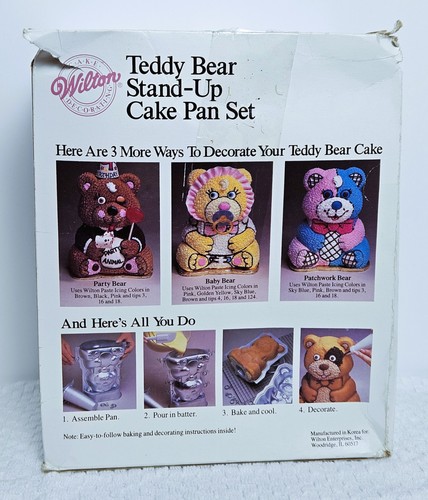 1986 Wilton Teddy Bear Stand-Up Cake Pan Set Happy Bear Day Aluminum 2105-2325 - Picture 2 of 6