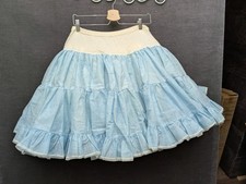 Vtg Light Blue Square Dance Skirt Petticoat 3 Layers Lace Rockabilly 30" Waist