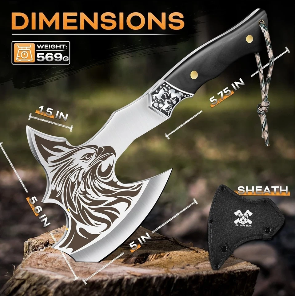 Camping Hatchet, Full Tang Outdoor Forged Blade Axe with Decorative Handle.  - Image 4 of 4