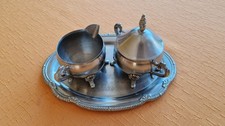 Versilbertes Tee-Service, 3-tlg., Tablett mit Milchk&auml;nnchen und Zuckerdose