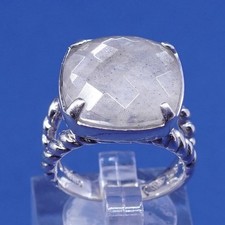 Size 6, vtg Sterling silver handmade ring, 925 w/ checker cut moonstone