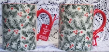 LANG Painted by Hand Christmas Botanical Mug Set with Red Berries & Pine Sprigs