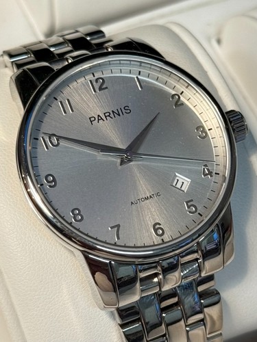 Parnis PA6038 Automatik Herrenuhr Herren Uhr Metall Silber Datum Dresser Edel