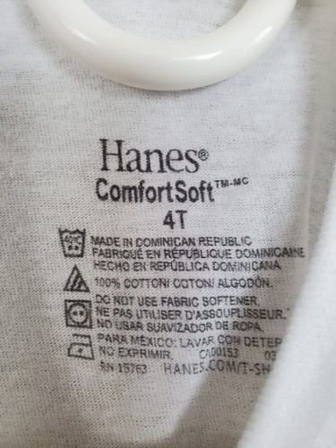 Hanes ComfortSoft Unisex T-Shirt 4T Solid White Pullover 100% Cotton Kids Tee - Picture 2 of 3