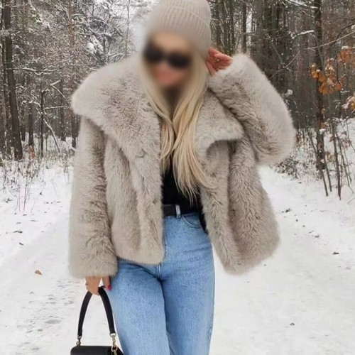 Stylish Women Oversized Coat Fluffy Warm Lapel Jacket for Cold Weather - Picture 18 of 47