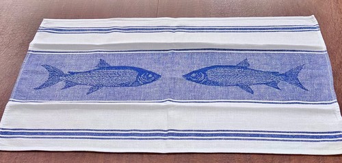 High-end Bentson-West White Cotton Glass Towel, Fish Theme 16.5x26" - Picture 6 of 7
