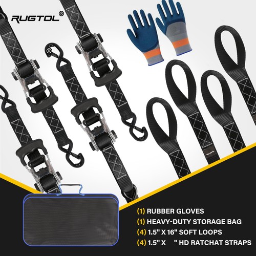 Ratchet Straps, (4-Pack) 1.5 Inch x 16 FT Tie Down Straps Ratchet + (4-Pack) ... - Picture 7 of 7