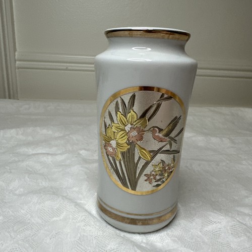 The Art of Chokin Japanese Hummingbird Vase 6" tall - Picture 1 of 12
