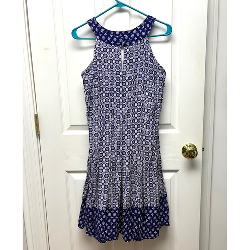 Boden Dress Sleeveless Shift Flared Hem Sleeveless Blue White Women's US 8 UK 12 - Picture 2 of 9