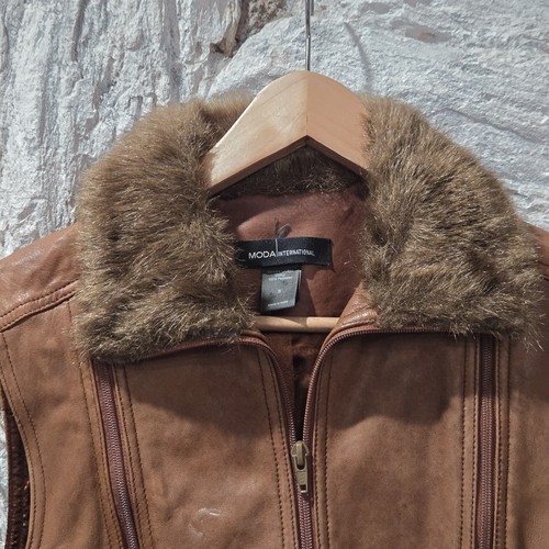 Vintage Y2K Brown Vest Faux Fur Moda International Women's Size Small - Picture 3 of 6