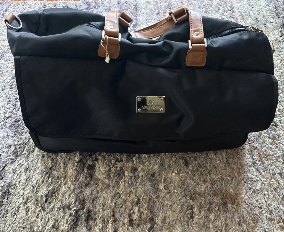 Joy Mangano JM New York Black Expandable Duffel Bag Luggage Roller Wheels 21" L - Image 2 of 4