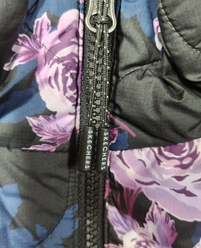 Skechers  Womens Puffer Vest Black W/ Purple Floral Winter Bloom Reversible NWT - Picture 9 of 15