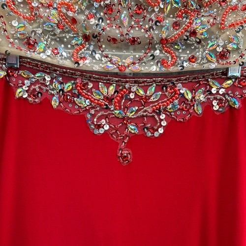 Dancing Queen Red Sequin Beaded 2 Piece Crop Halter Skirt Formal Prom Dress M - Picture 3 of 12