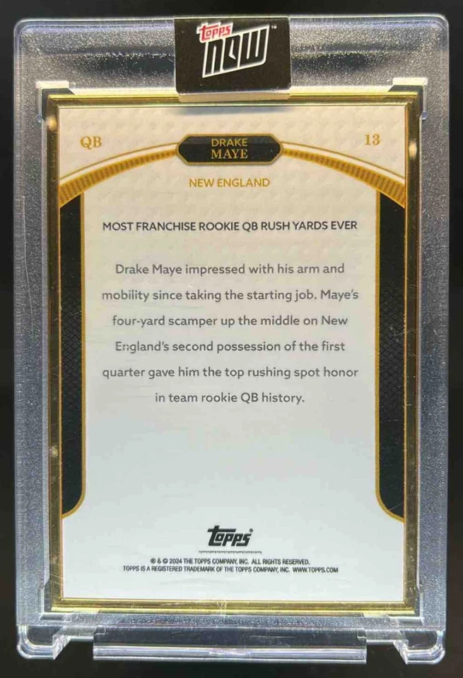 2024 Topps NOW Rookie Campaign Quarterbacks Drake Maye Blue RC #72/75 Patriots - Image 2 of 2