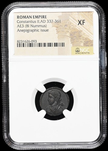 ROMAN EMPIRE. Constantius II. AD 337-361. Æ Follis, Anepigraphic, Rare NGC XF - Picture 3 of 4