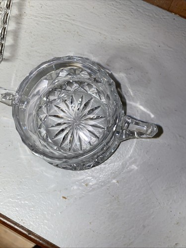 Lead Crystal Sugar Bowl and Creamer Milk Jug Set On Crystal Tray - Picture 2 of 16