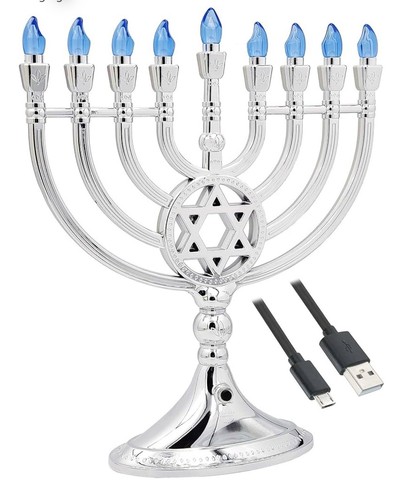 The Dreidel Company Traditional LED Electric Silver Chanukkah Menorah Battery/USB