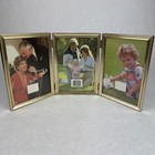 Vintage Intercraft 5x7 Tri-Fold Metal Picture Frame Hinged Gold Brass Tone 80s