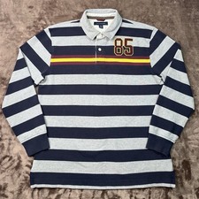 Tommy Hilfiger Polo Shirt Men  s L Striped Embroidered Patch Y2K Longsleeve Grey