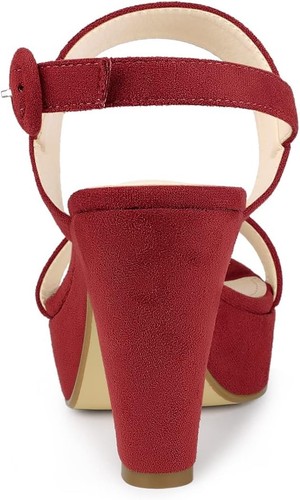 Allegra K Women's Slingback Platform Heels Chunky High Heel Sandals 8.5, Red - Picture 3 of 6