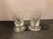 Set of 2 Edinburgh Crystal Footed Juice Glasses Scotland Criss Cross Vertical