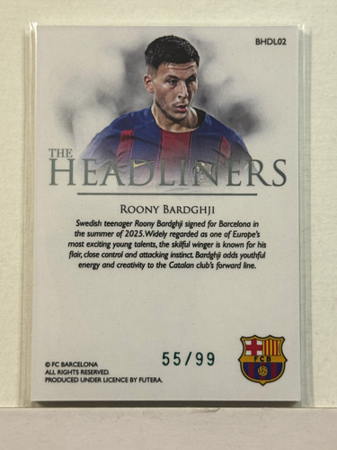 2025/26 Futera Headliners Barcelona Turquesa #02 Roony Bardghji 55/99 - Imagen 2 de 2