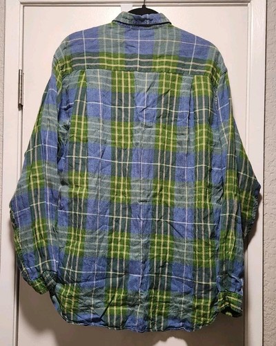Giorgio Armani Collezioni Shirt Adult Small Blue Green Plaid Linen Long Sleeves - Picture 2 of 21