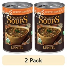 (2 pack) Amy’s Soup, Organic Light in Sodium Lentil Soup， 14.5 Oz