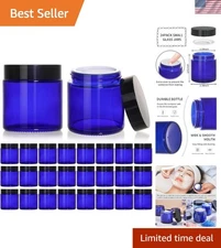 4oz Blue Glass Cosmetic Jars with Black Lids, 24 Pack Empty Small Glass Jars ...