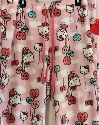 Hello Kitty Sanrio Gr. XL Herzen Ballons Fuzzy Soft Touch Pyjamahose Neu mit Etikett - Bild 5 von 13