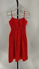 Quince Women 100% Organic Cotton Keyhole Midi Dress Vermilion Red S
