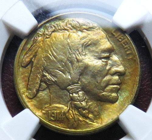 1914-S Buffalo nickel__NGC MS 62__golden-rainbow toning
