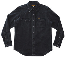 IRON HEART Selvedge Denim Western Shirt Cotton Black Size M L29.1in Pit 22.0in