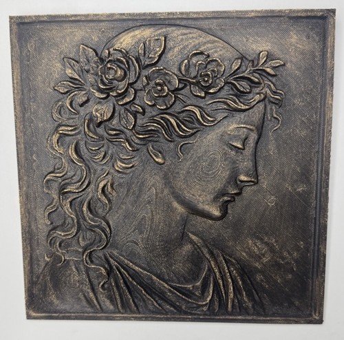 Griechische Frau Relief Wandkunst 7 "x 7" Antik Stil Dame Porträt Plakette Dekor - Bild 1 von 5