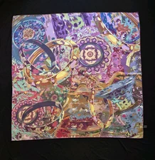 BAOSHIDI 86cm Silk Square Scarf Jewellery Ring Vibrant Multicolored Abstract