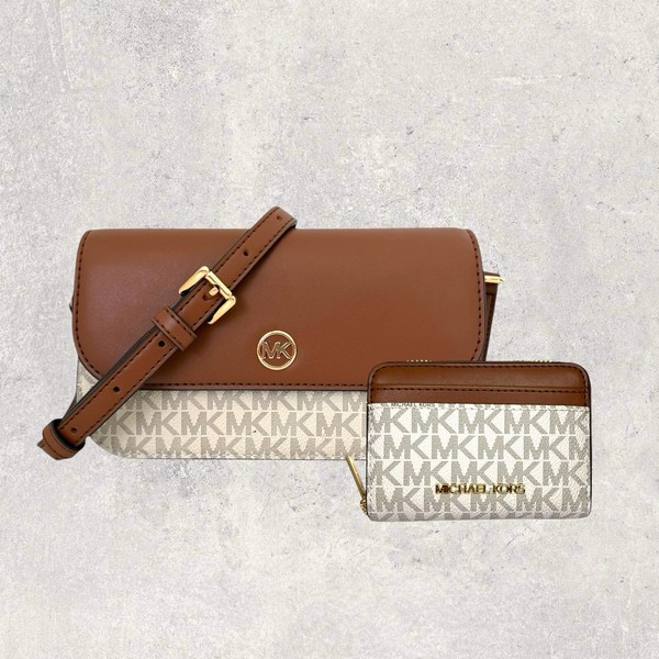 Michael Kors Mk Tasche UmhäNgetasche Portmonee Jet Set Travel Vanilla Braun Neu-image