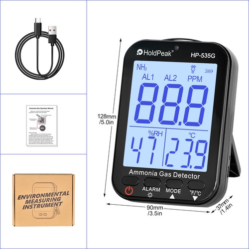 Ammonia NH3 Gas Tester with Backlight LCD - Custom Alarm Levels (A1/A2) 0-100ppm - Picture 7 of 7