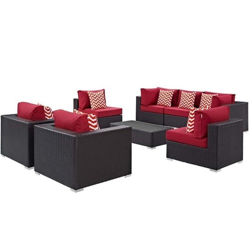 Modway Convene 8-Piece Rattan Aluminum Patio Sectional Set in Espresso/Red - Picture 1 of 6