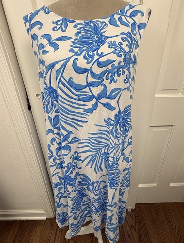 Lilly Pulitzer Kleid XLarge Blau Eliza Sommerkleid Ärmellos Peek A Boo Rücken Pima