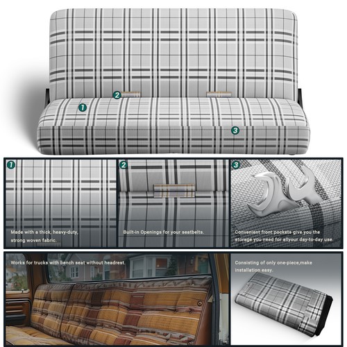 For 1960-1986 Chevy C10 C20 C30 Front Bench Seat Cover Full Size Saddle Blanket - Picture 5 of 25