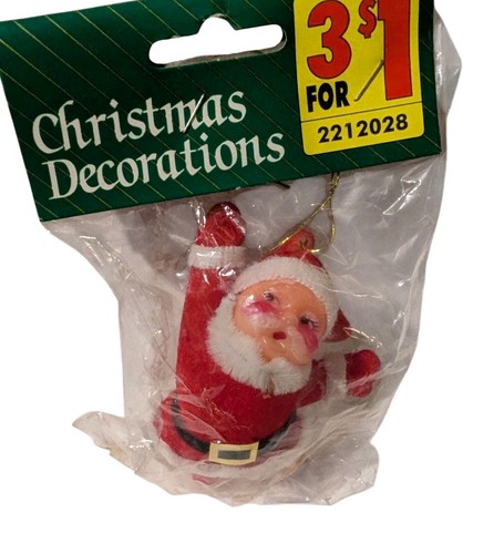Vintage Flocked Santa Claus Christmas Ornament 3.25” NOS Sealed in Original Bag  - Picture 2 of 5