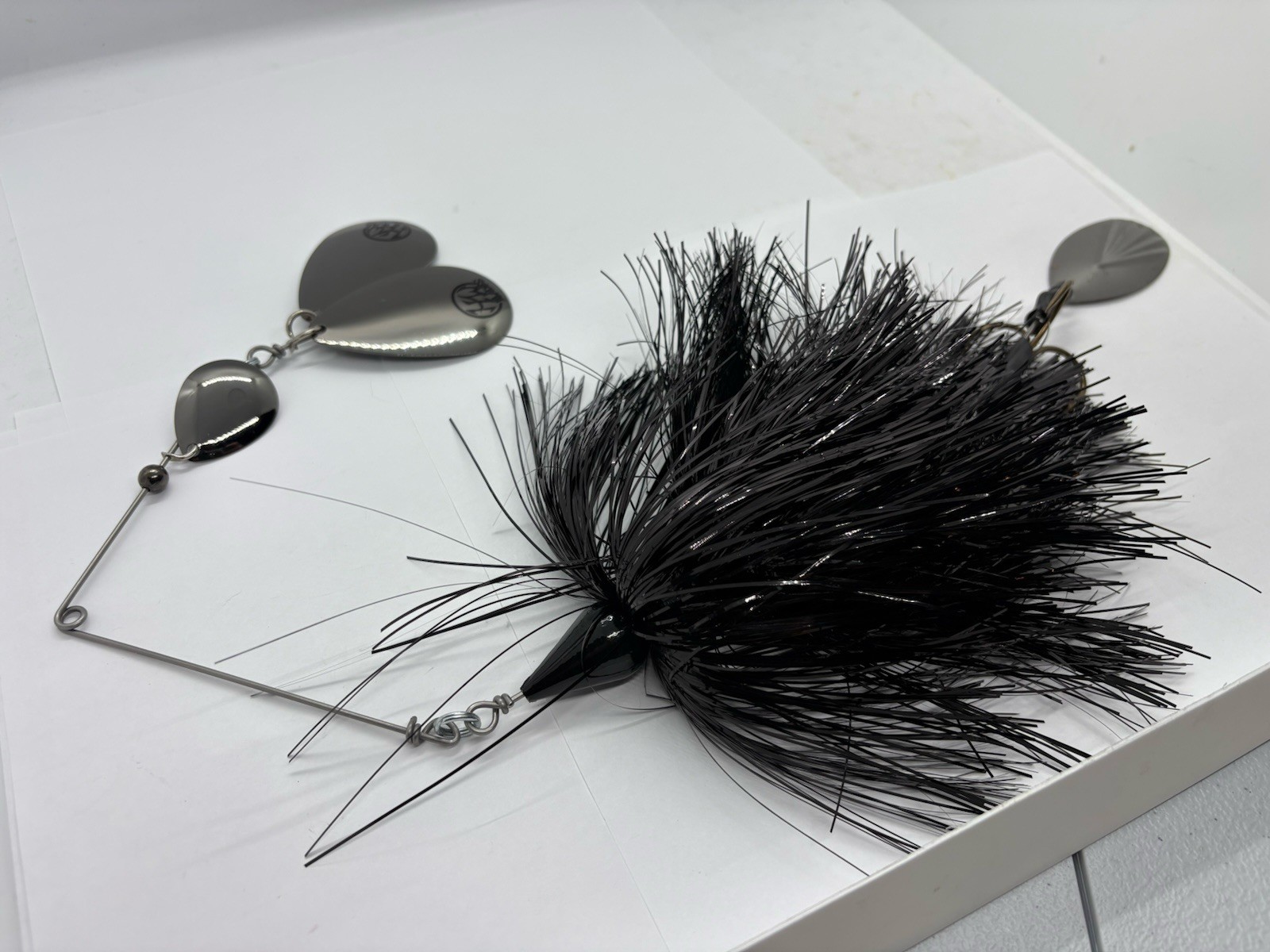 12” Hardwired Blades Black Smoke Tinsel Spinnerbait Musky Lure - Image 2