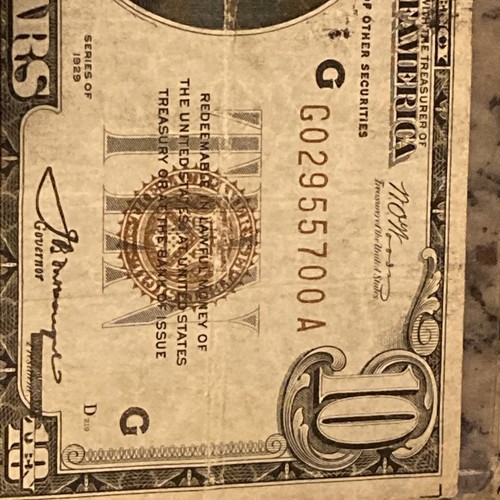 1929 $10 Chicago Depression Note. Rare National $10 Note. GS. ‘A’ Series 00 - Picture 4 of 5